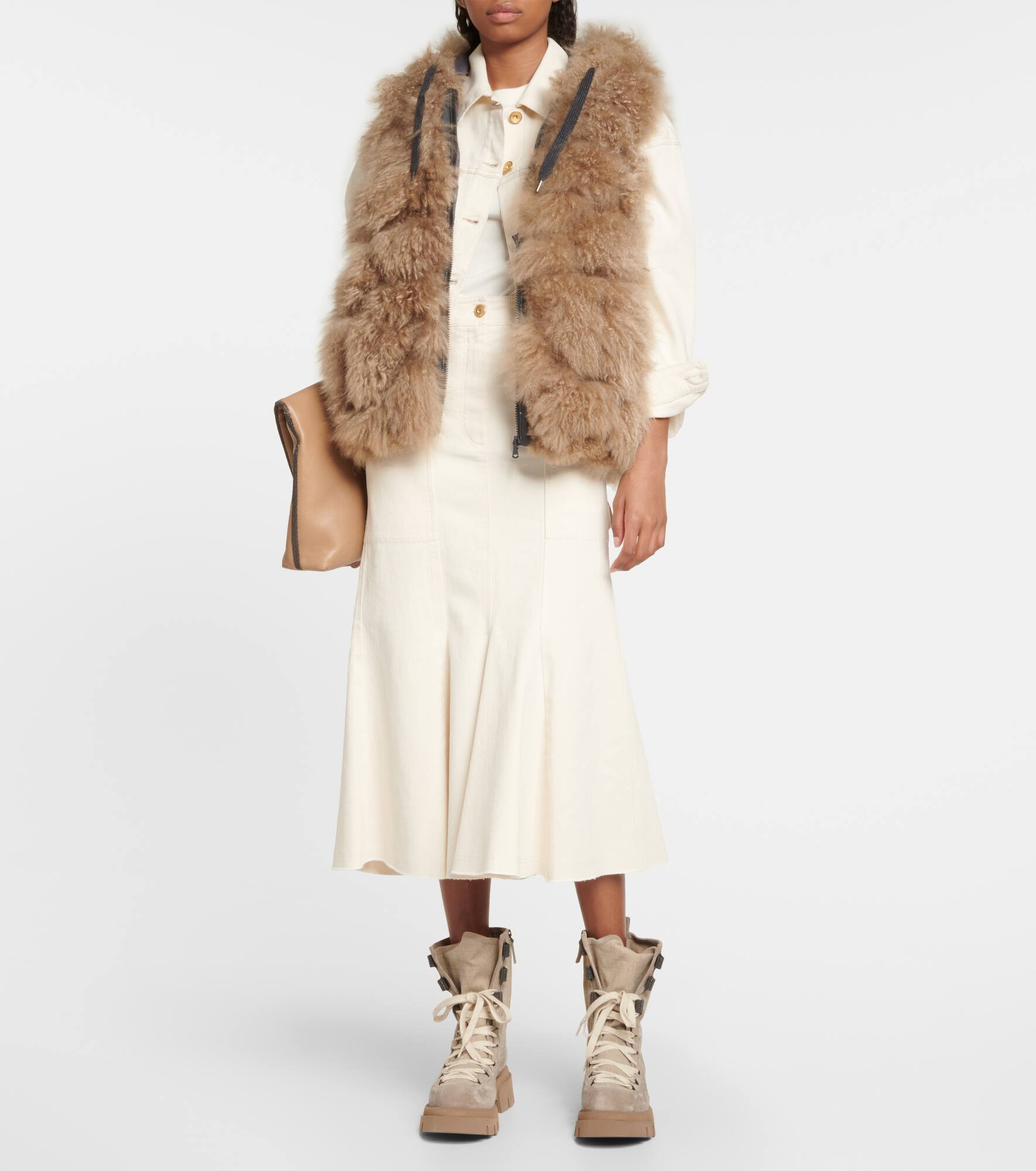 Cashmere shearling hooded vest - 2