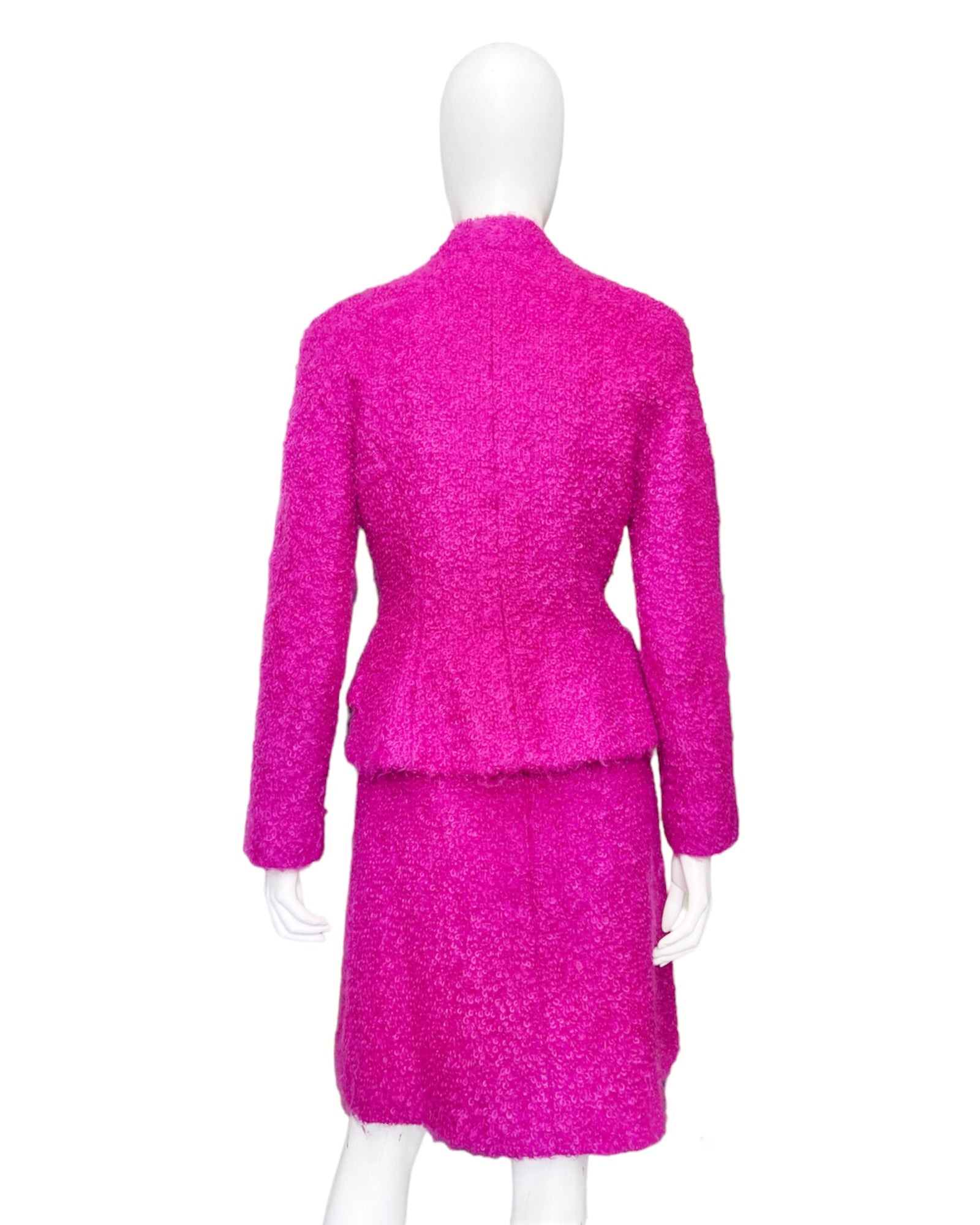 Christian Dior Fall 1997 John Galliano Fuschia Mohair Bar Jacket Skirt Suit - 5