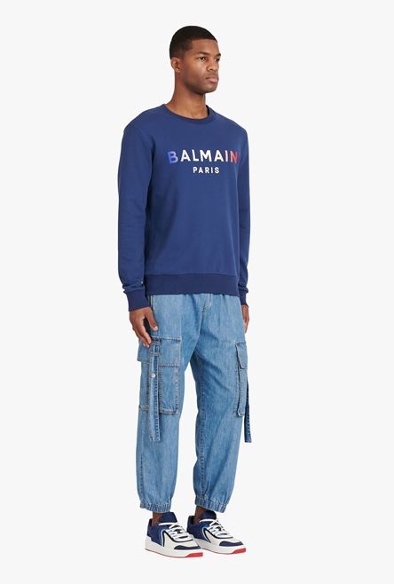 HIGH SUMMER CAPSULE - Blue cotton sweatshirt with Balmain Paris tie-dye logo print - 7