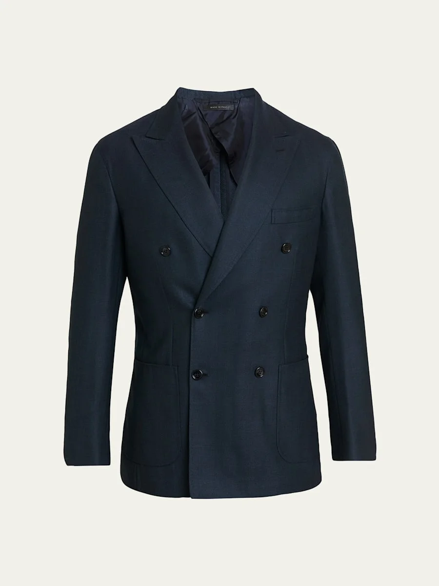 Men's Wool Herringbone Double-Breasted Sport Coat - 1