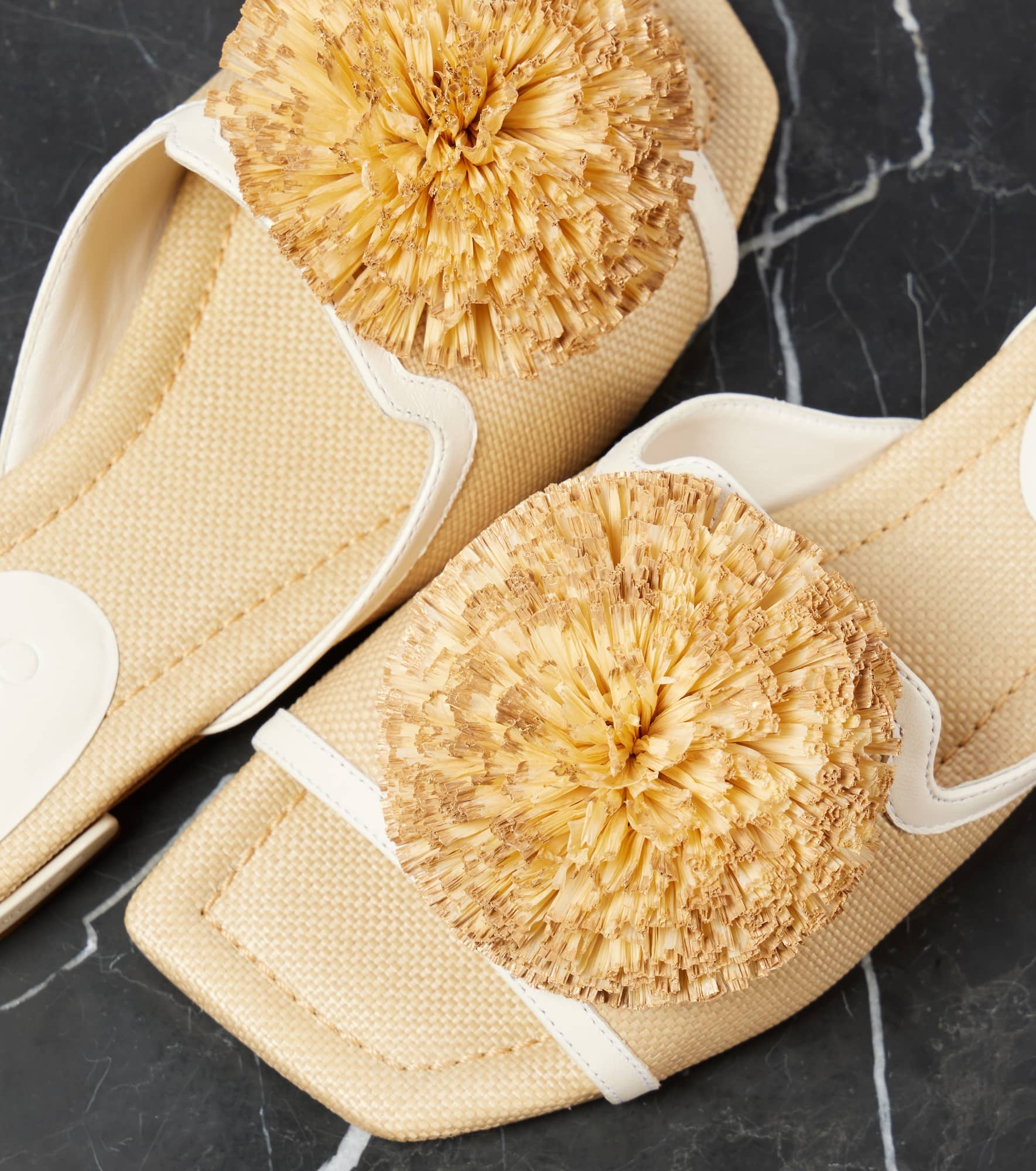 Nako leather-trimmed raffia slides - 6
