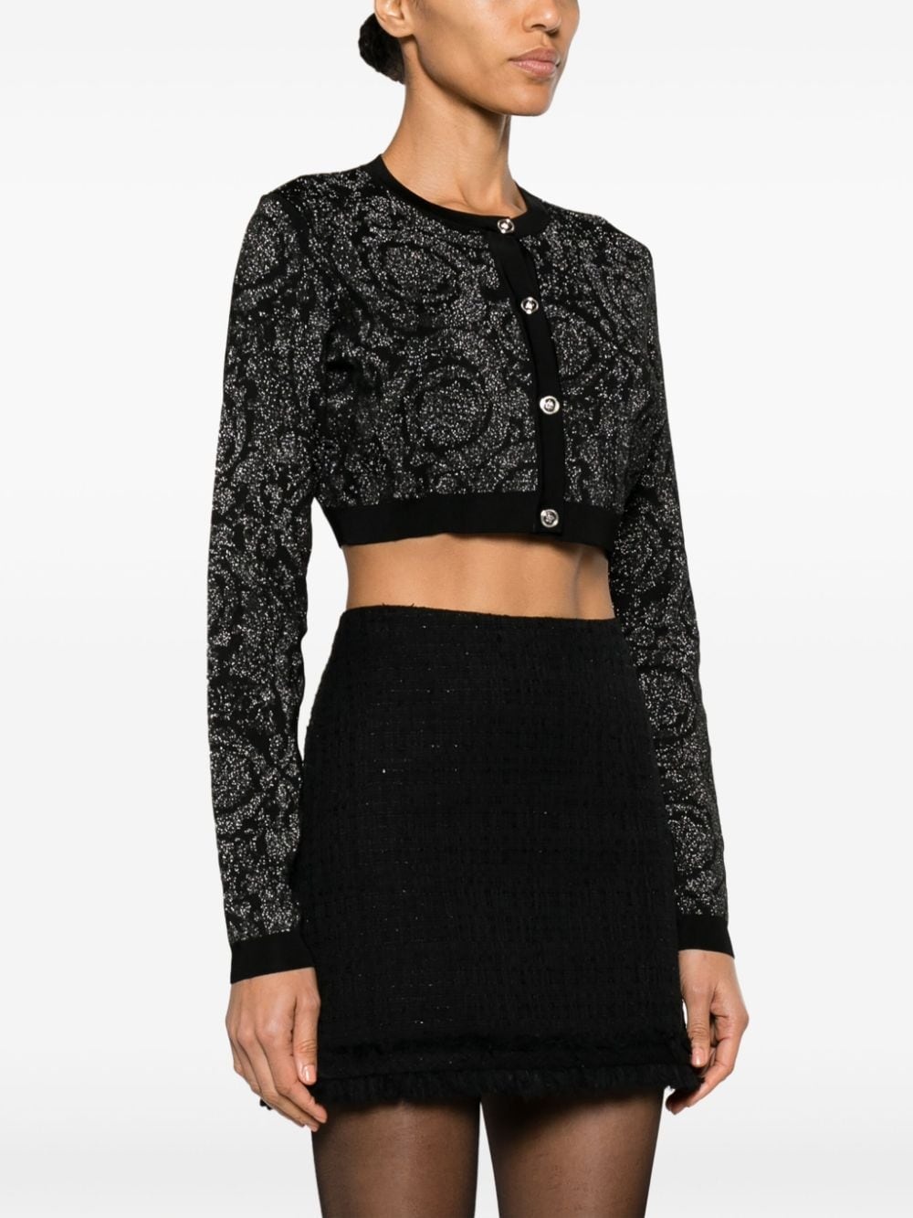 Barocco lurex cropped cardigan - 3