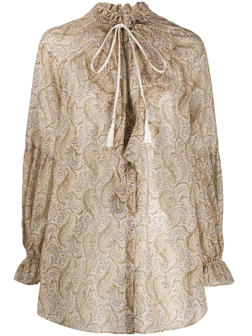 paisley ruffled neck blouse - 1