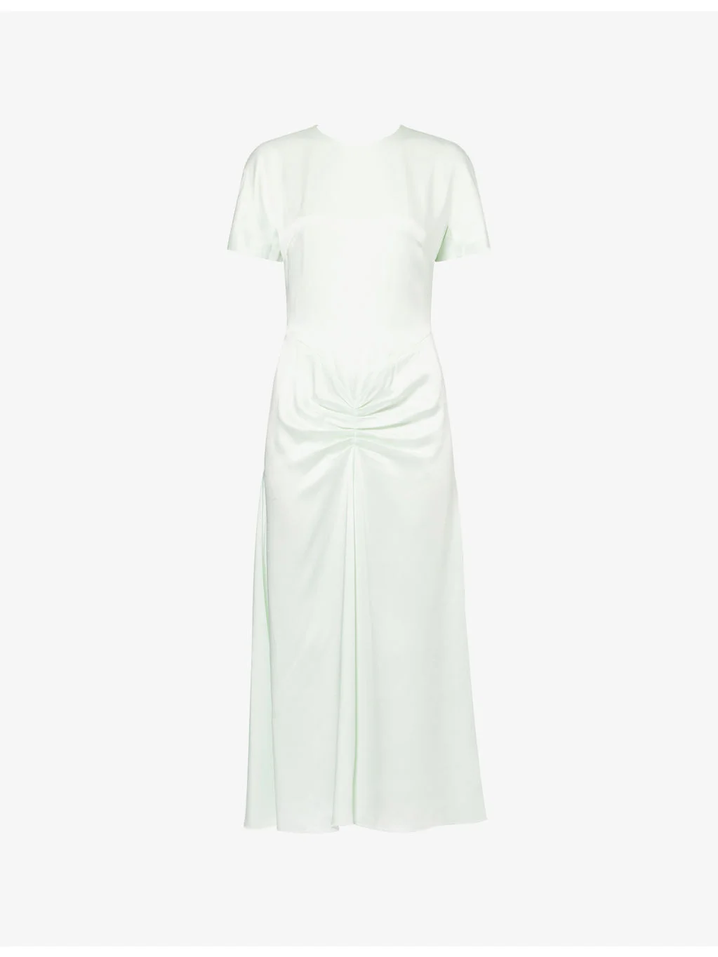 Gathered Short-Sleeve Satin Midi Dress - 1