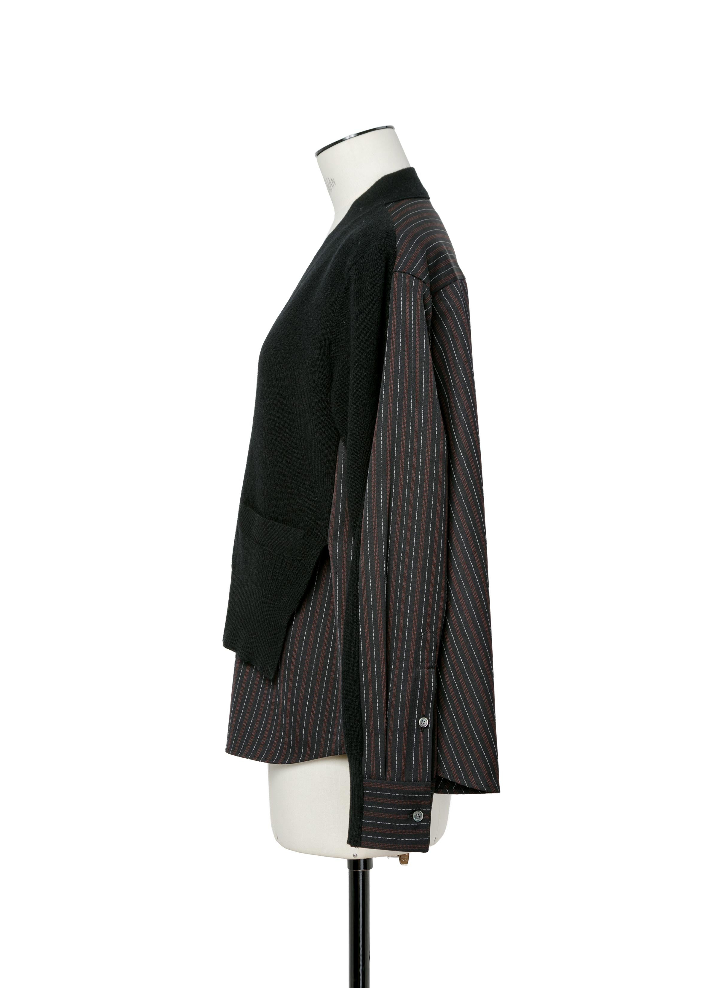 Stripe Doeskin x Wool Knit Cardigan - 3