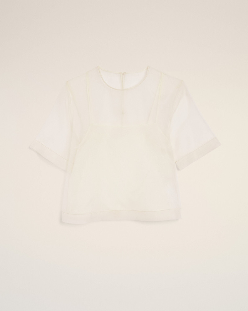 WHITE SILK SHORT SLEEVES SHEER WITH UNDERTOP TOP 1