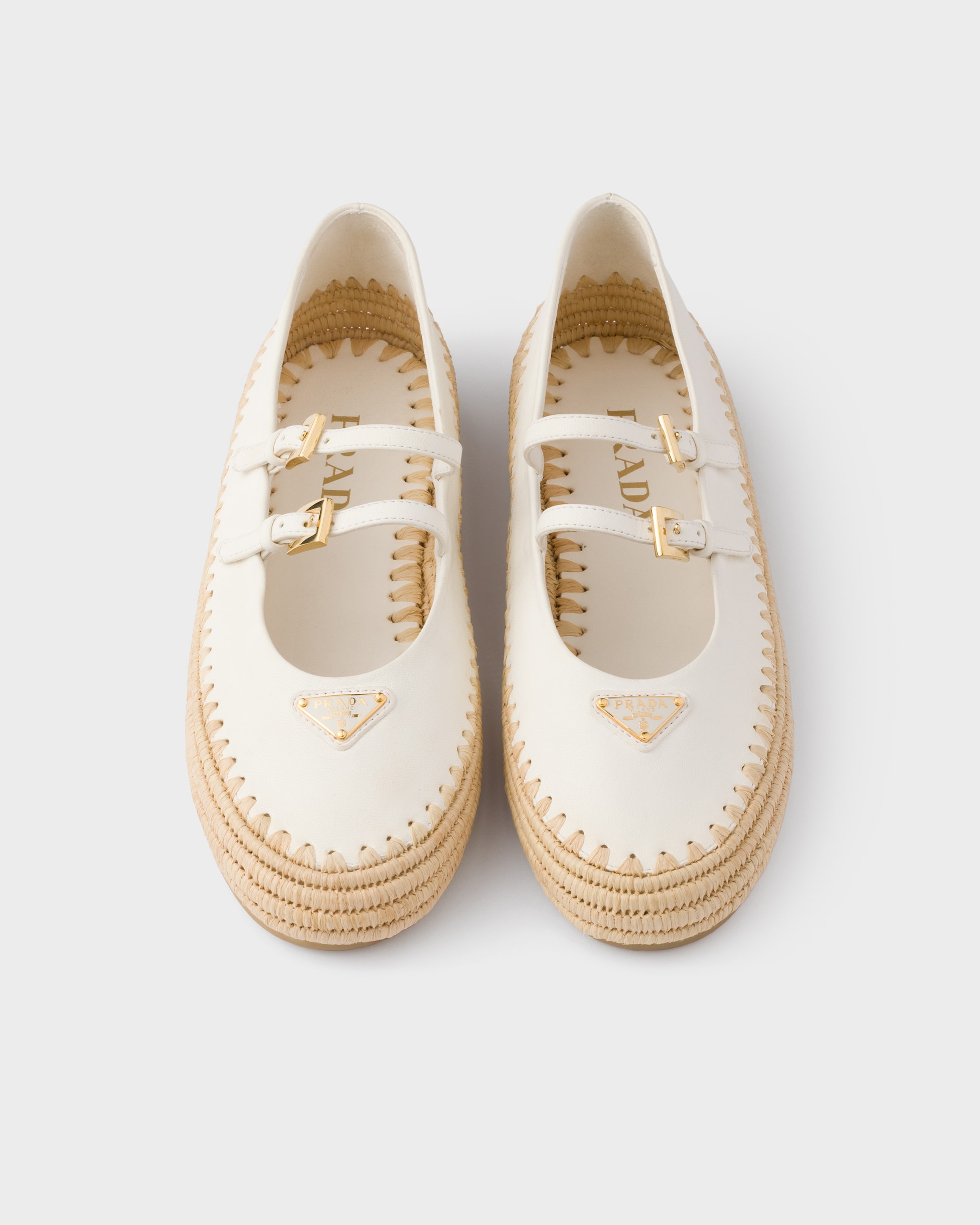 Nappa leather and raffia ballerinas - 3