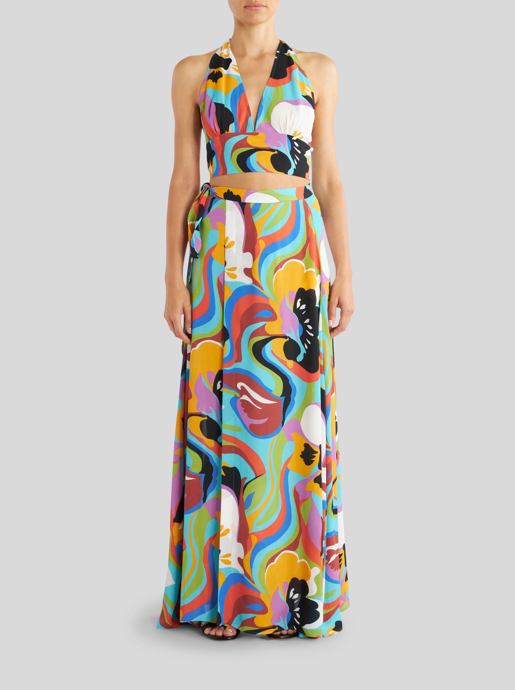 LONG WRAP SKIRT WITH FLORAL WAVES - 3