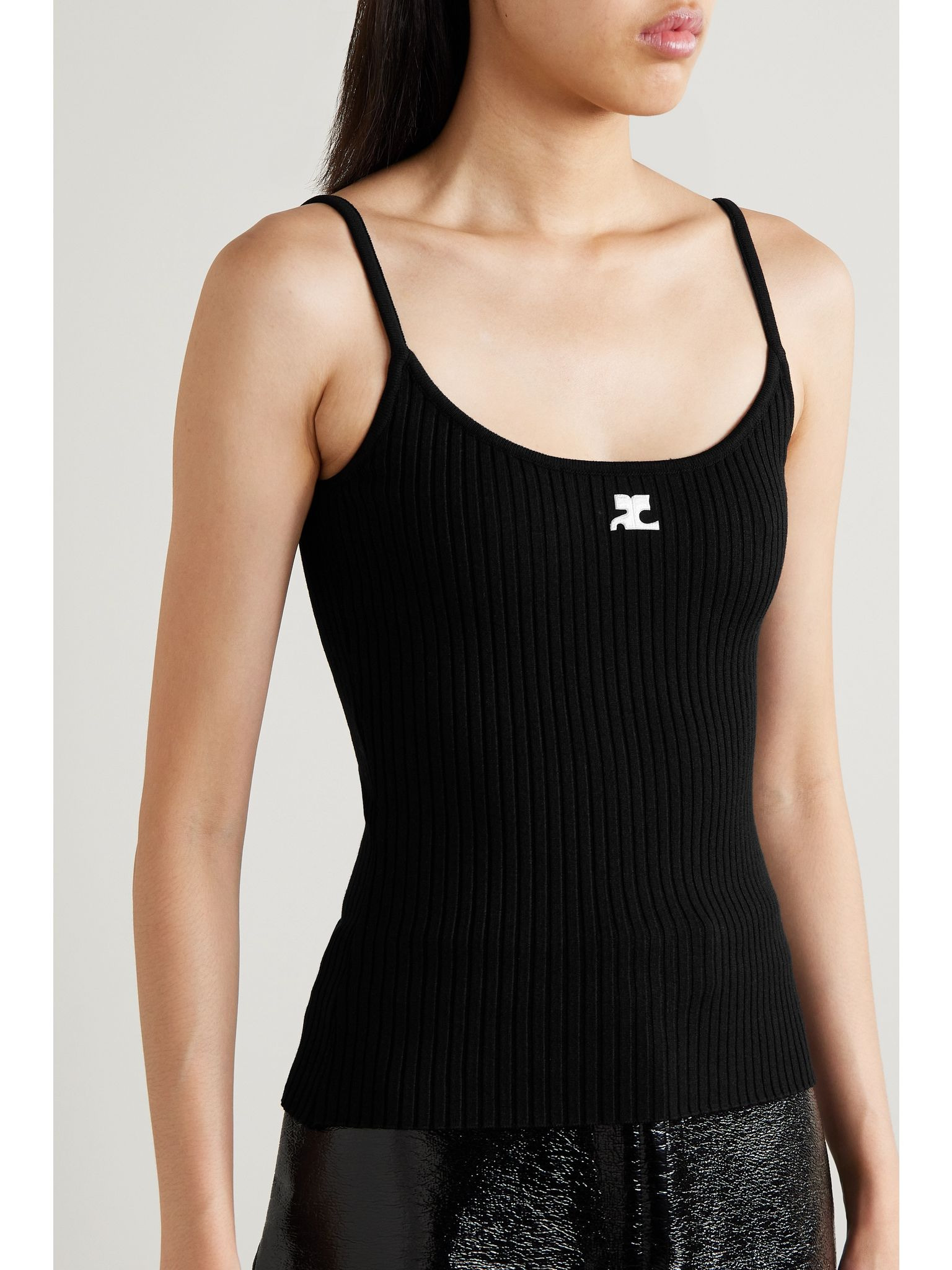 Reedition appliquéd ribbed-knit tank Black - 3