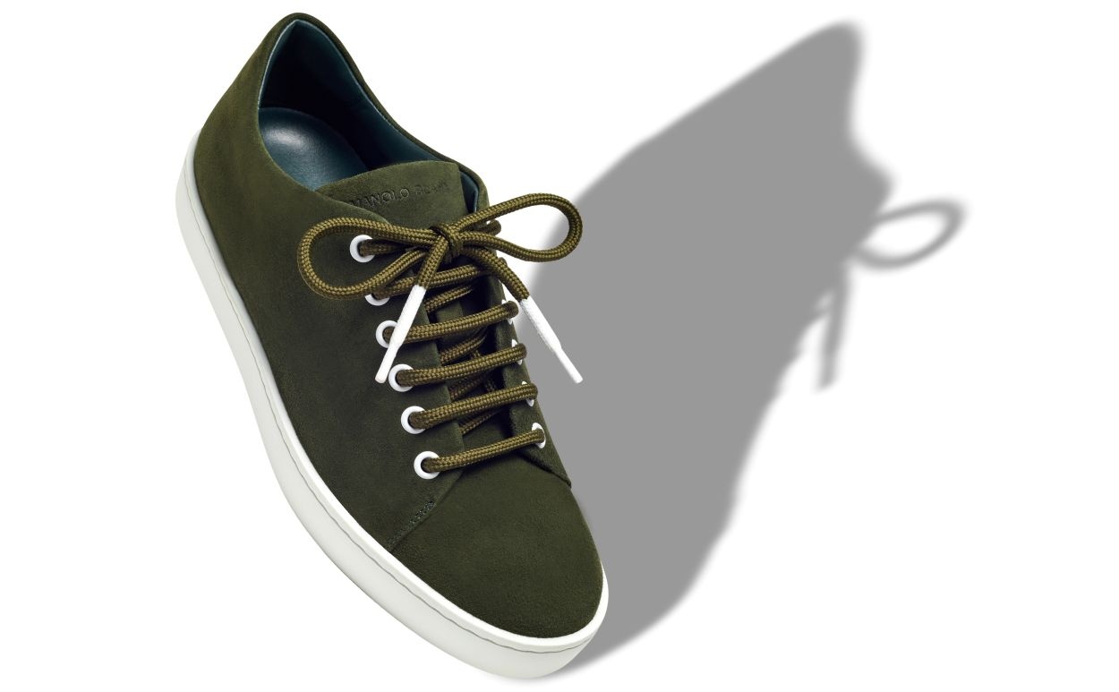 Dark Green Suede Low Cut Sneakers - 2