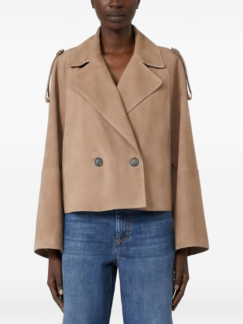double-breasted suede jacket - 3