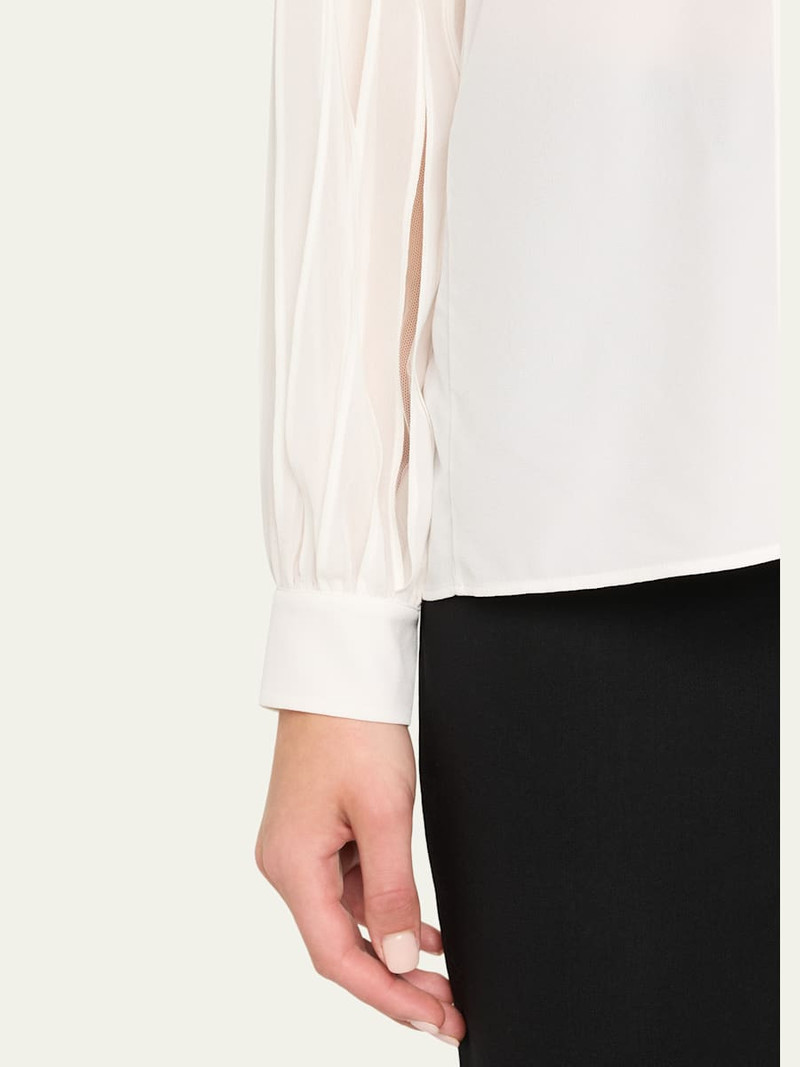 AKRIS Silk Crepe Pleated-Sleeve Blouse outlook