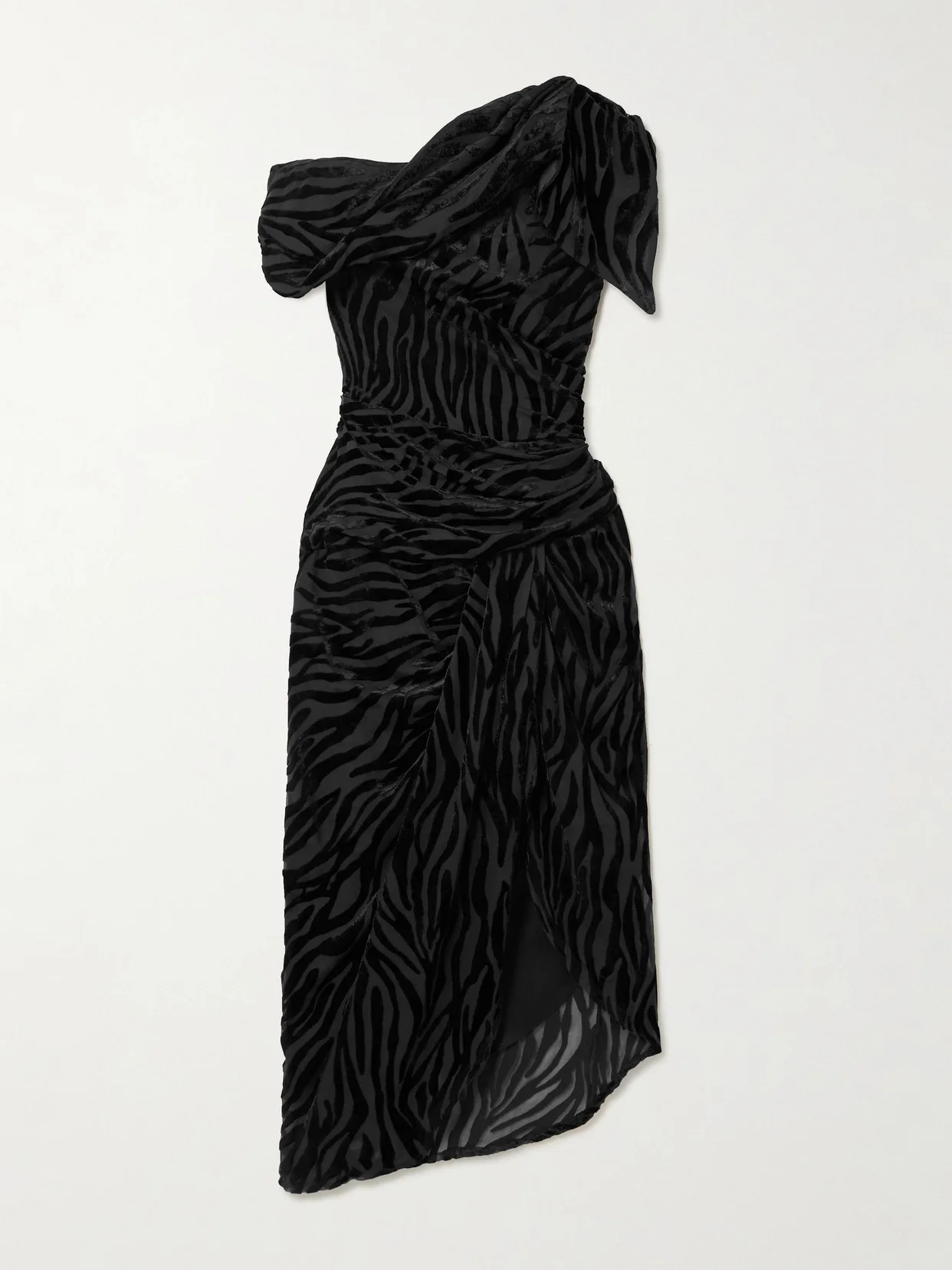 Cyane Asymmetric Gathered Devoré-velvet Dress - 1