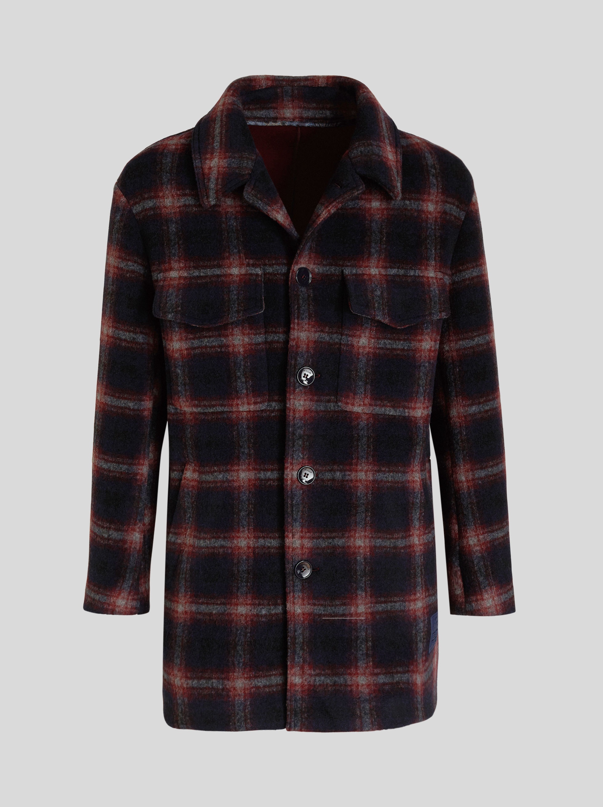 CHECK WOOLLEN PEA COAT - 1
