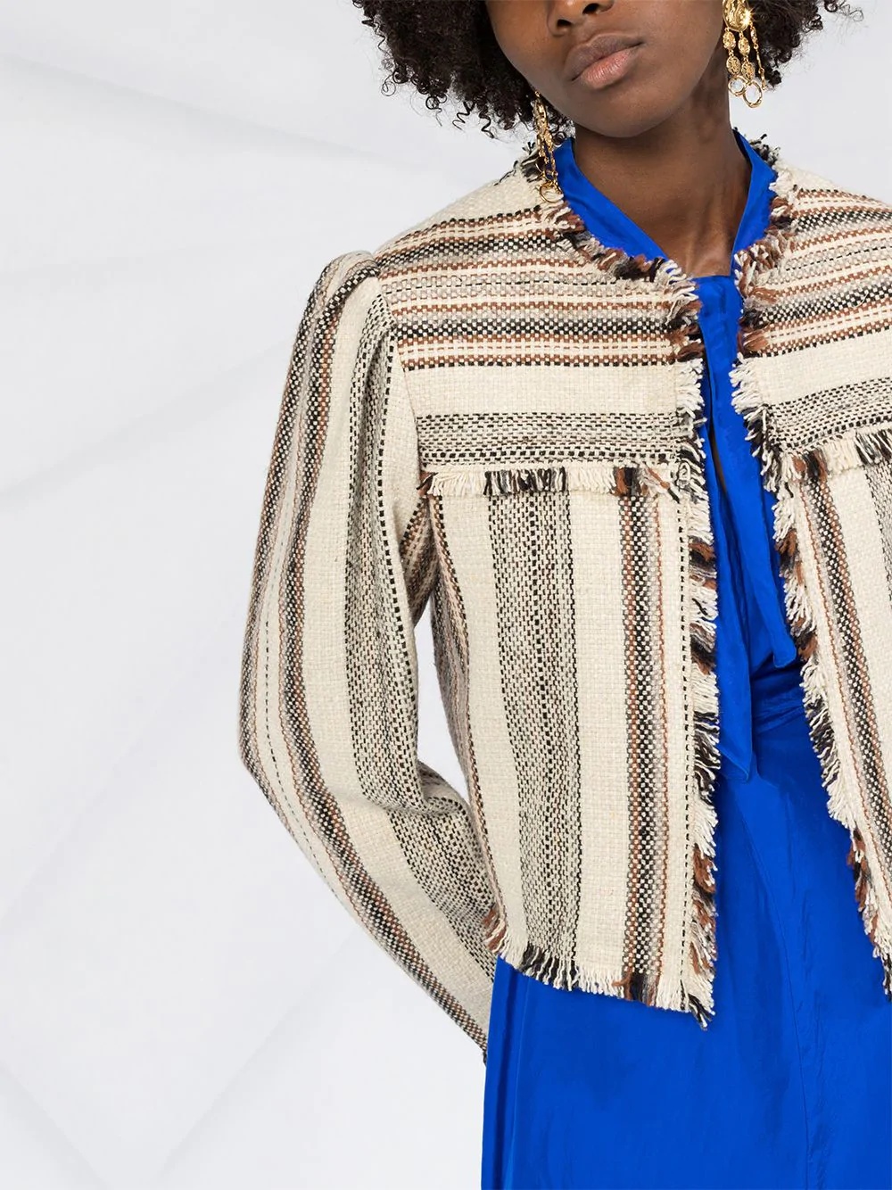 collarless fringed jacket - 5