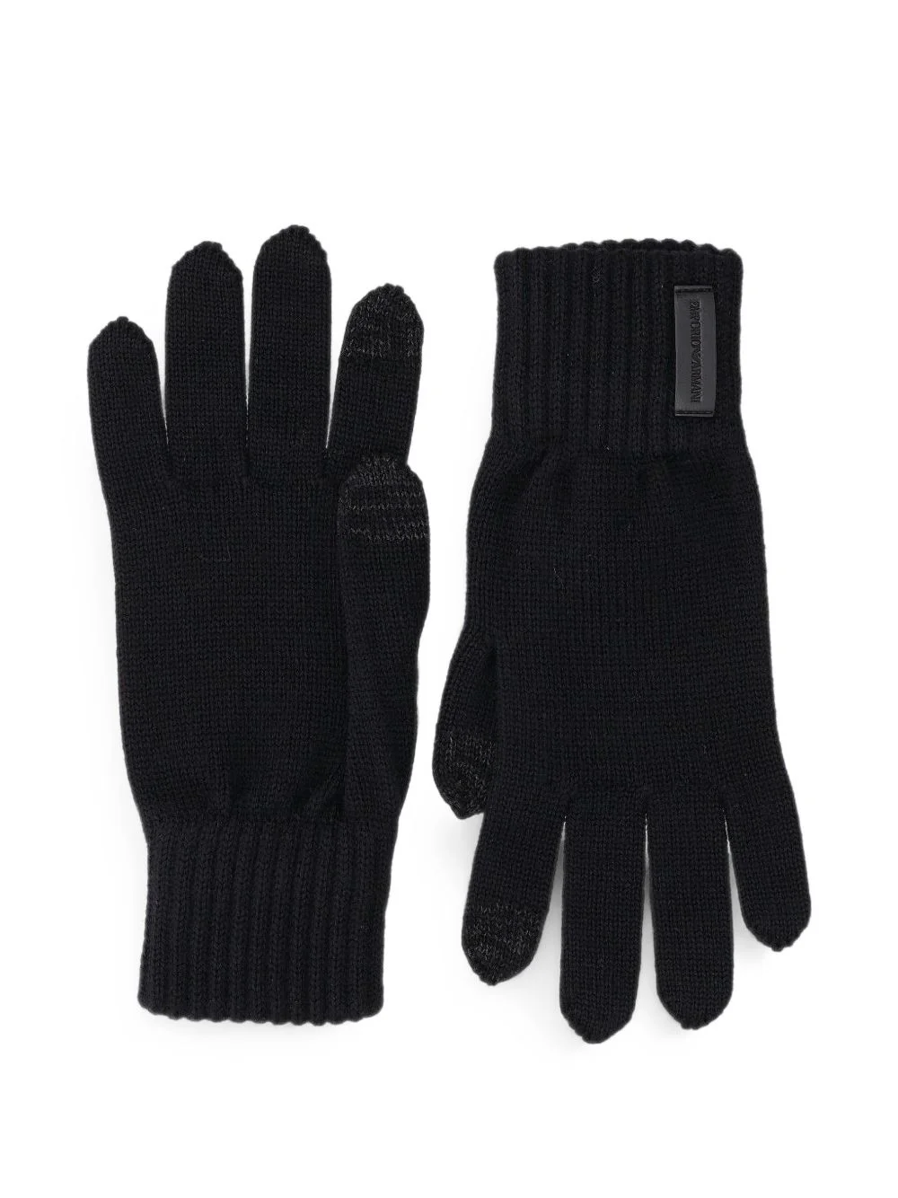 logo-patch knitted gloves - 1