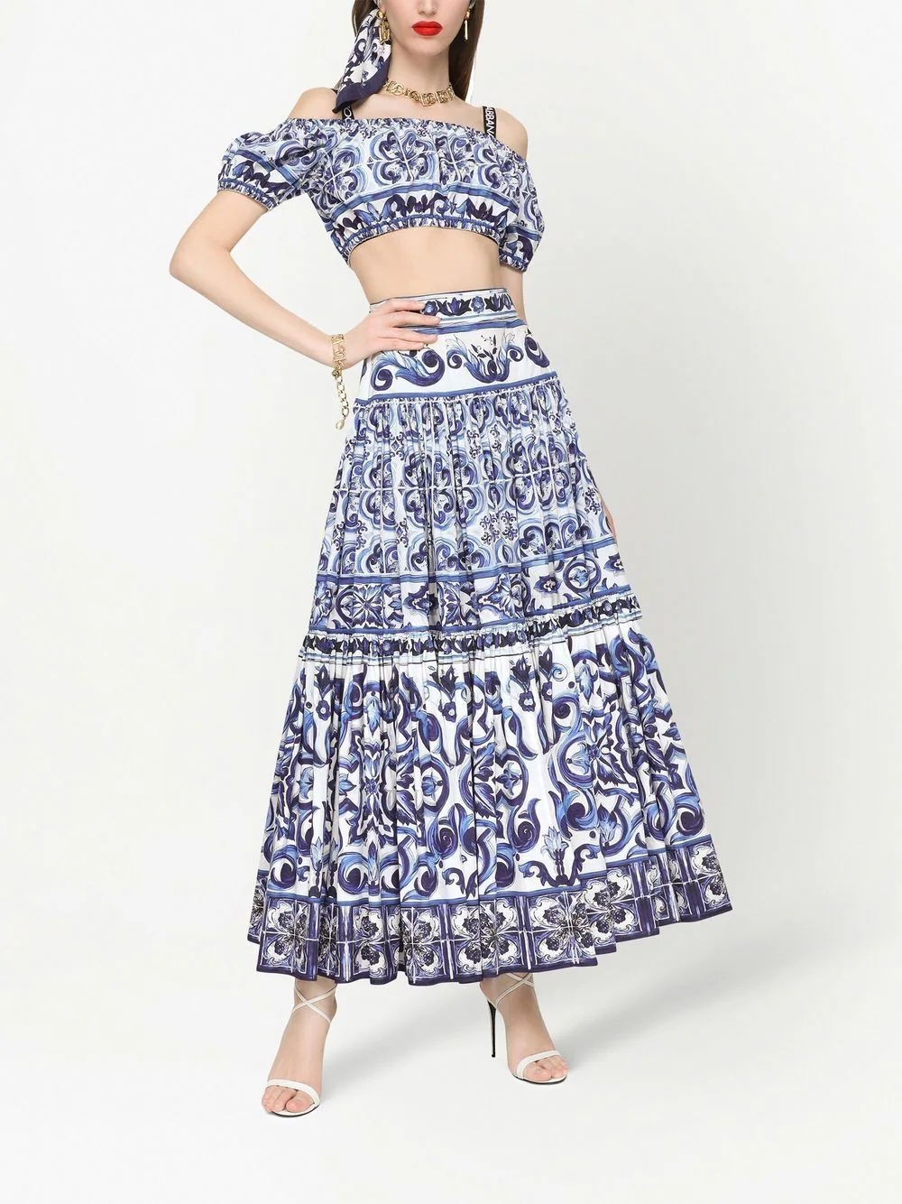 Majolica-print A-line maxi skirt - 2