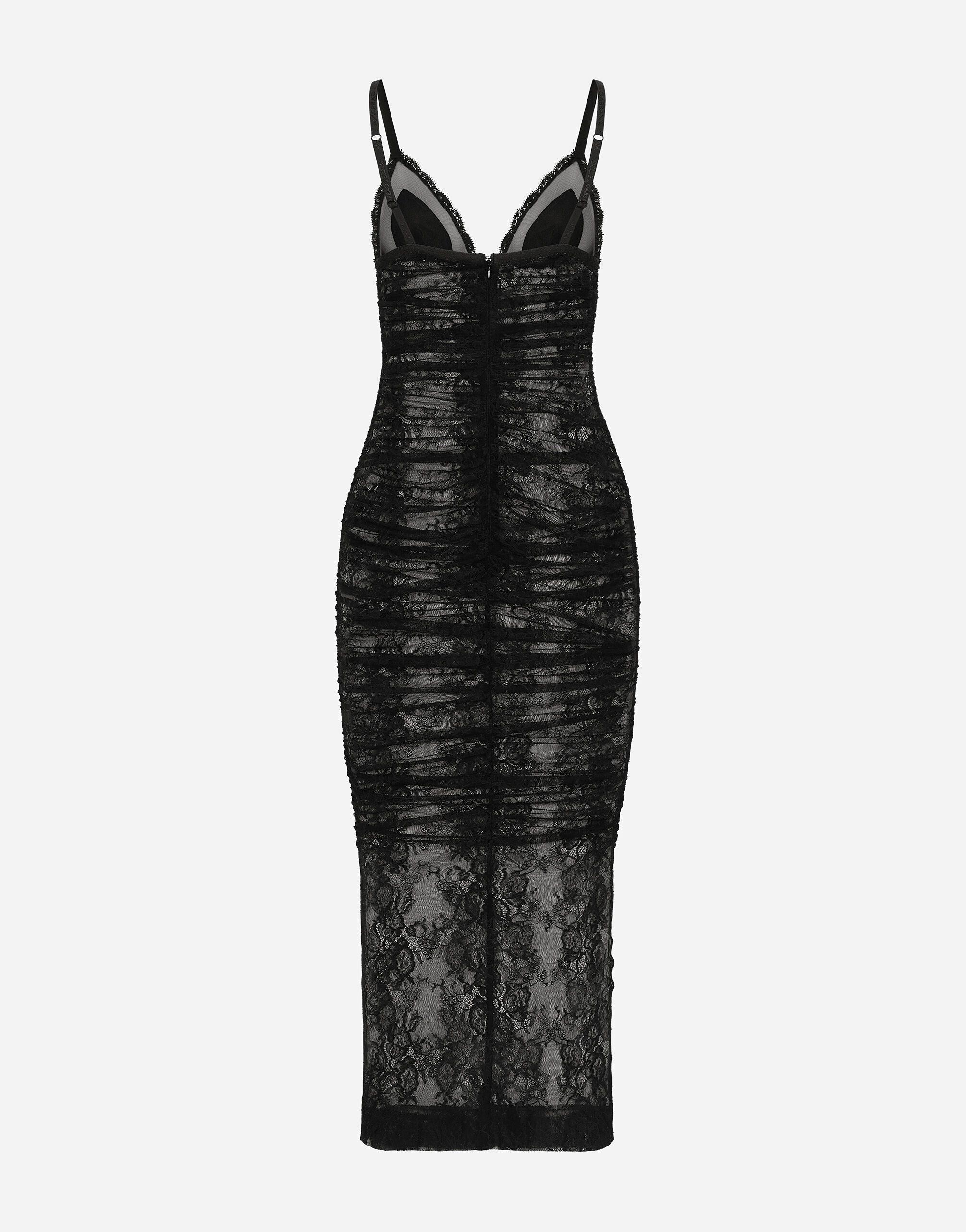Calf-length stretch Chantilly lace slip dress - 2