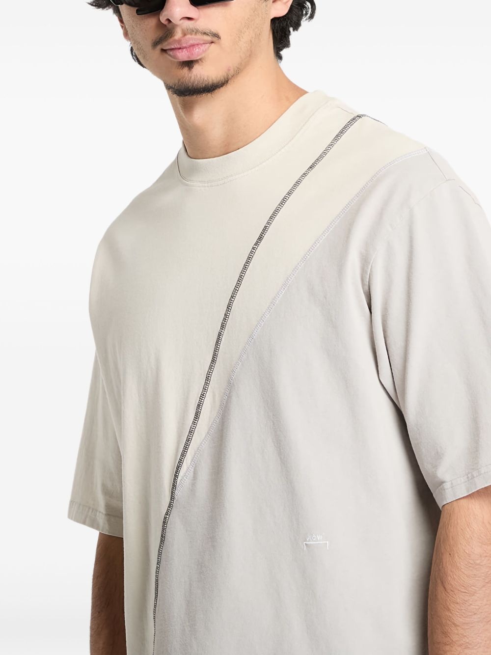 Spliced asymmetric colour-blocked T-shirt - 5