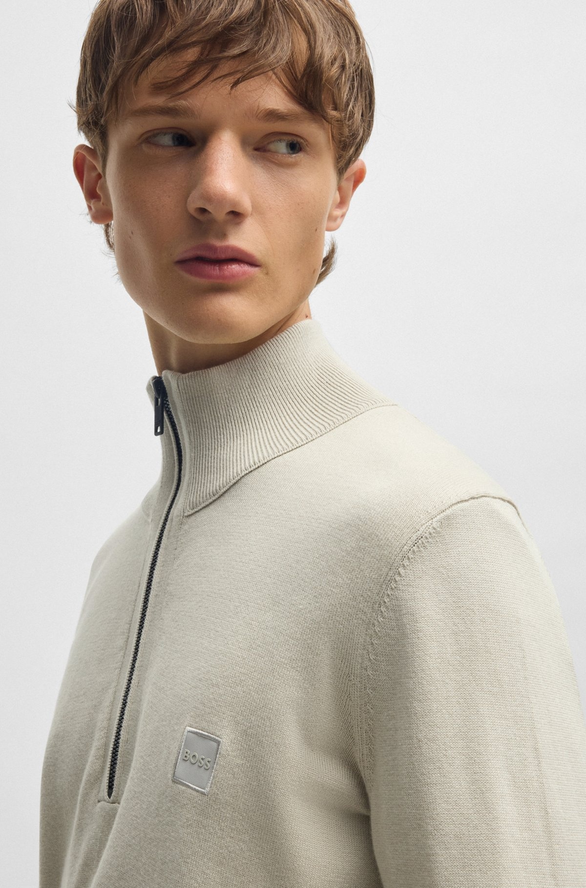 LOGO-PATCH ZIP-NECK SWEATER IN COTTON AND CASHMERE - 3