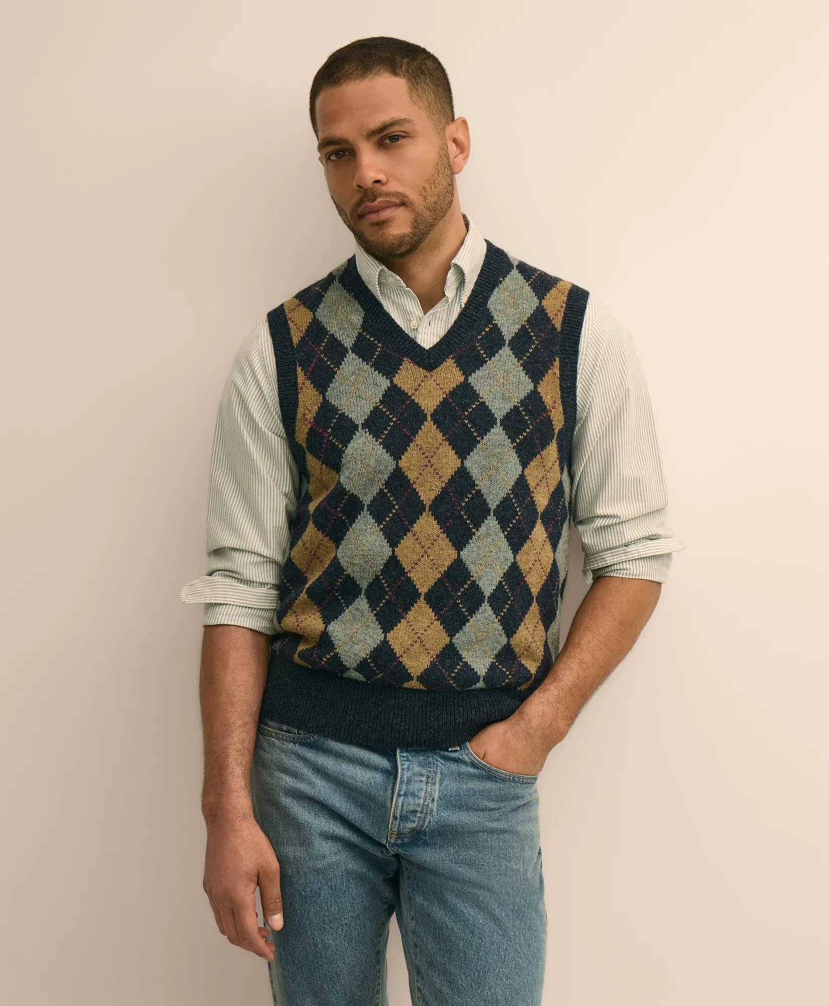Archive Shetland Wool Argyle Sweater Vest - 1