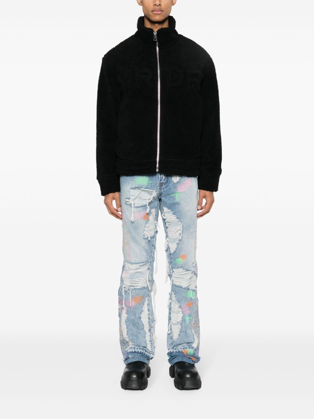 Technicolor-embroidered straight jeans - 2