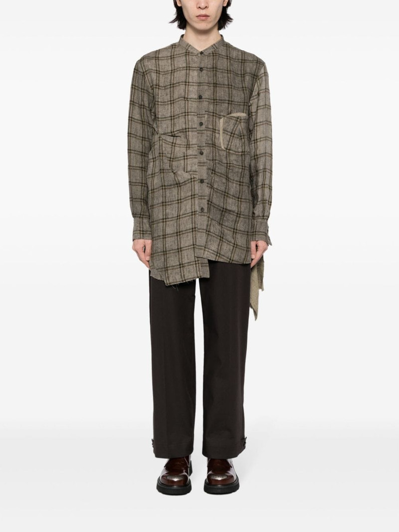 Ziggy Chen check-pattern panelled linen shirt outlook