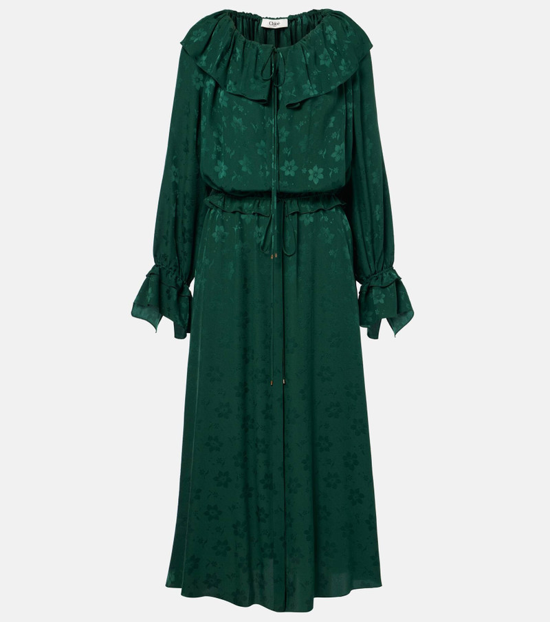 Ruffled floral silk jacquard midi dress - 1