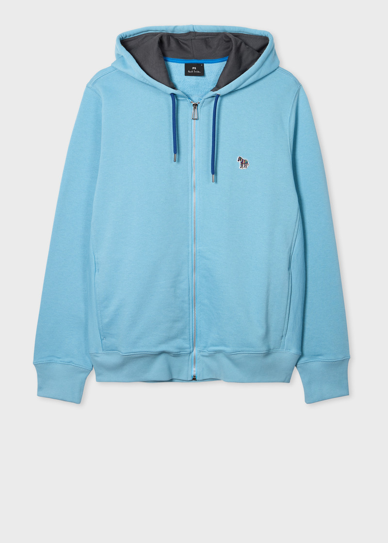 Sky Blue Cotton Zip-Front Zebra Logo Hoodie 1