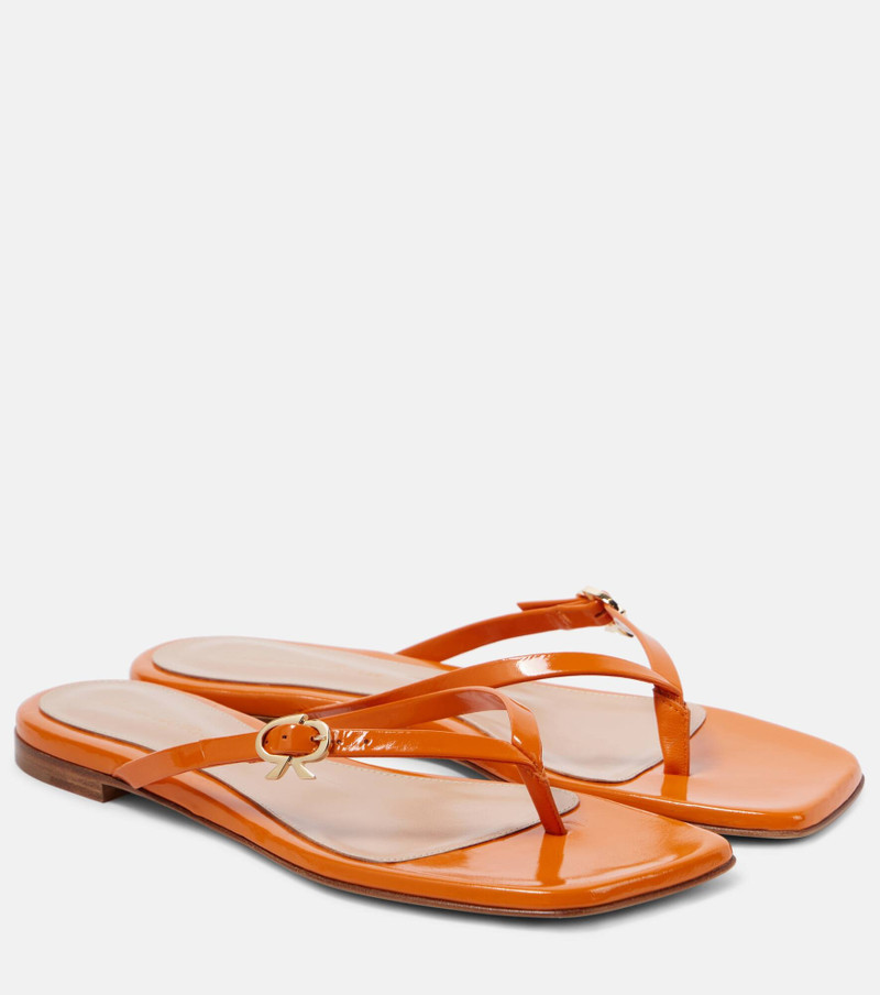 Ribbon patent leather thong sandals - 1