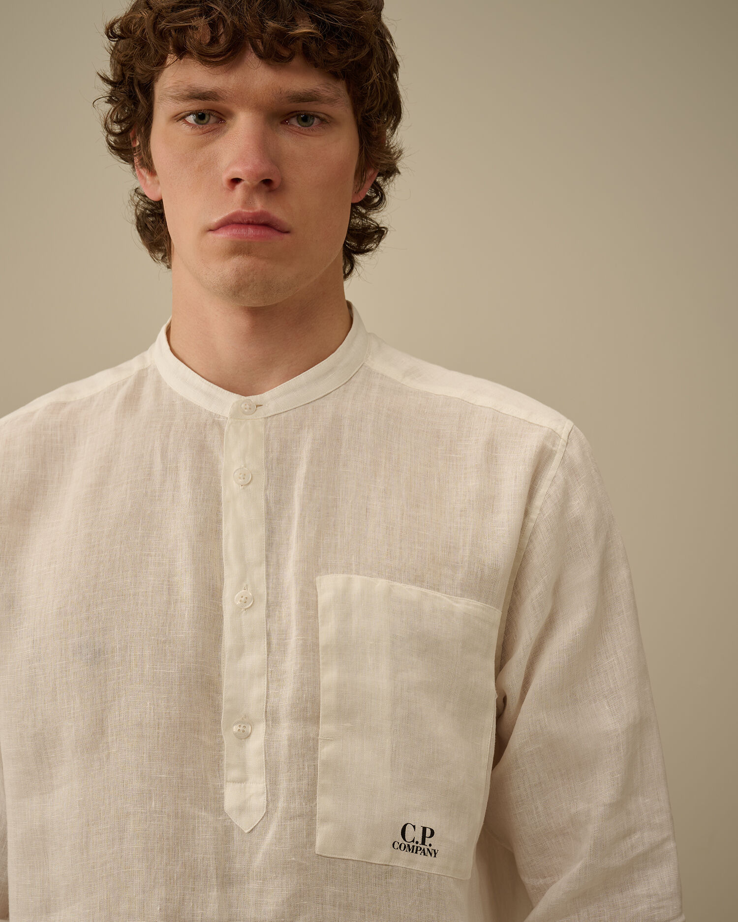 Linen Banded Collar Shirt - 5