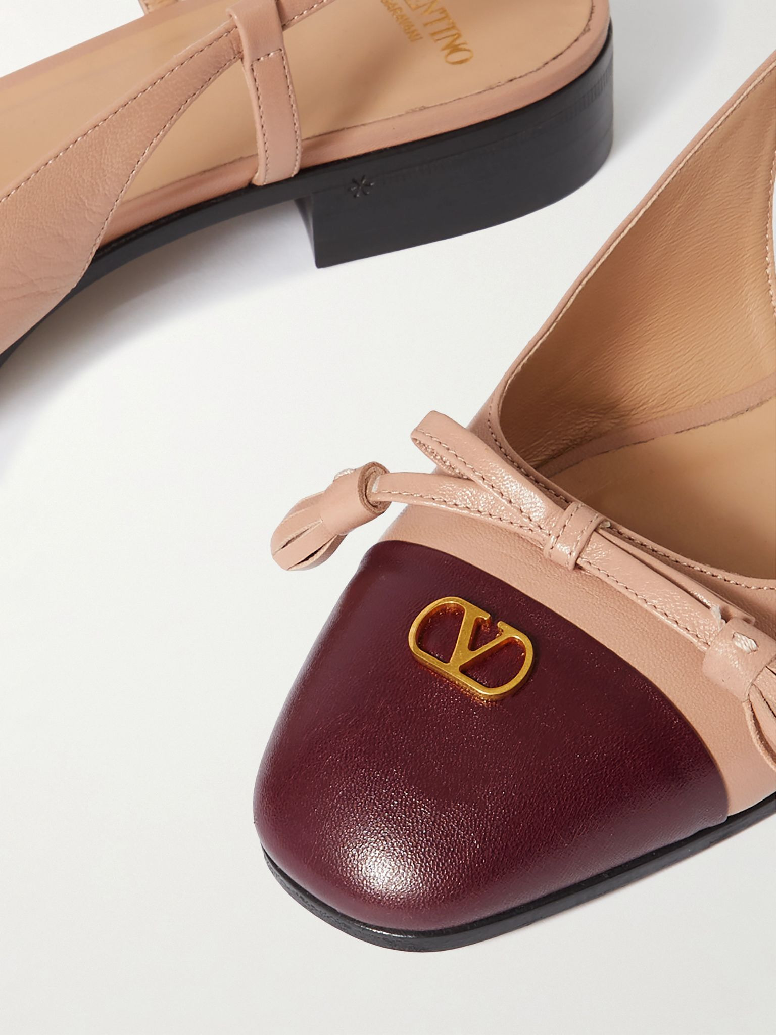Logo-embellished tasseled leather slingback ballet flats Antique rose - 4
