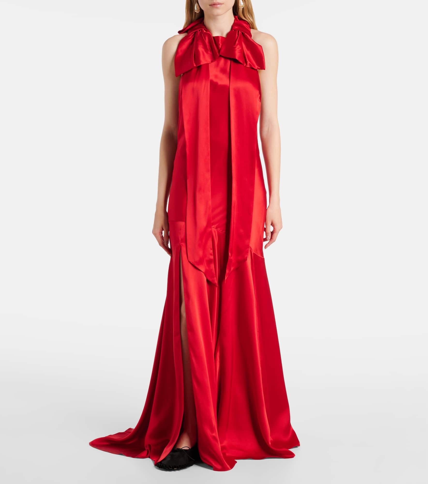 Bow-detail open-back silk satin gown - 2