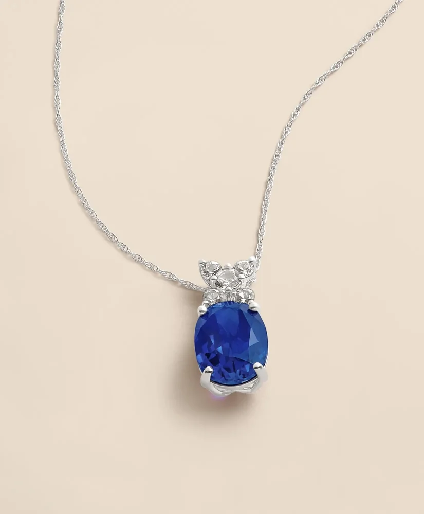 0.3 CT. Lab-Grown Diamond 12mm Sapphire 14k White Gold Pendant Necklace - 1