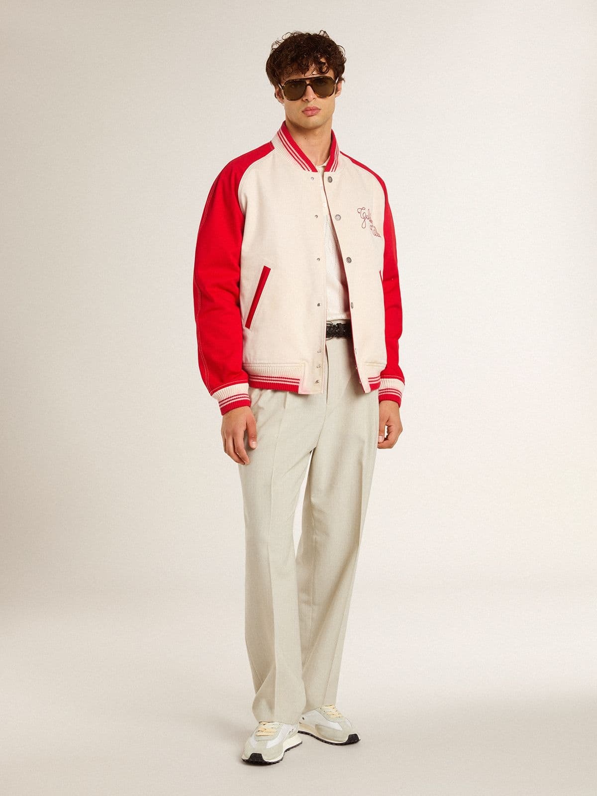Bomber jacket in worn white and red with embroidery - 3