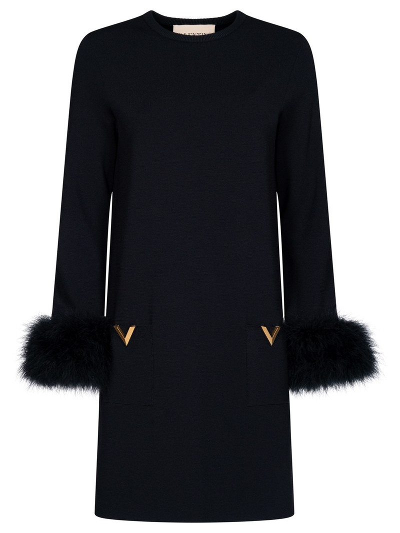 KNIT DRESS WITH V LOGO AND FEATHER DETAILS 1