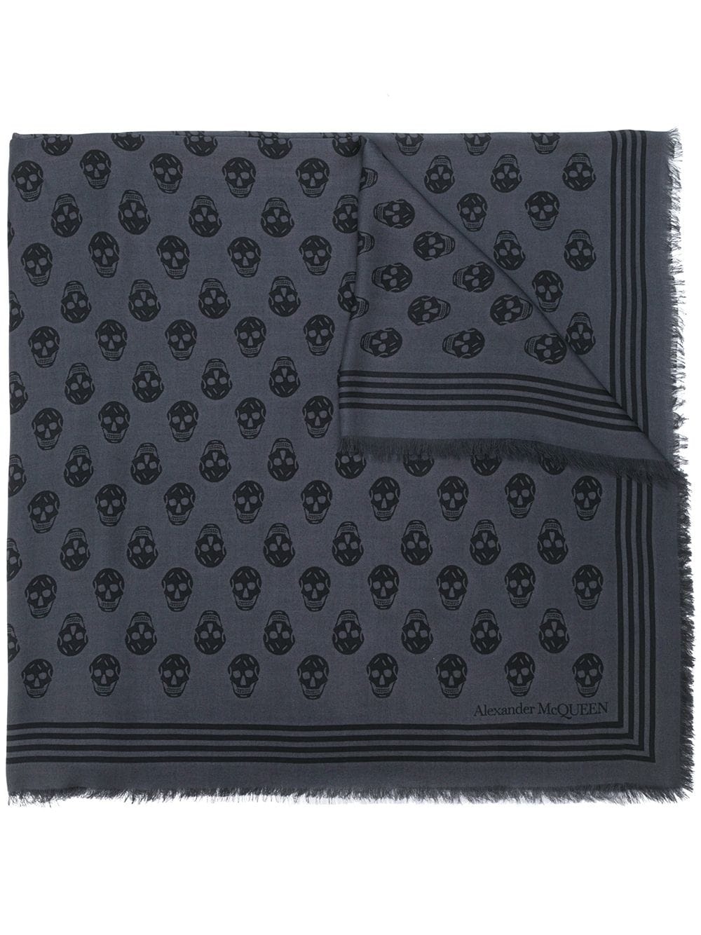 skull-embroidered fringe-edge scarf - 1