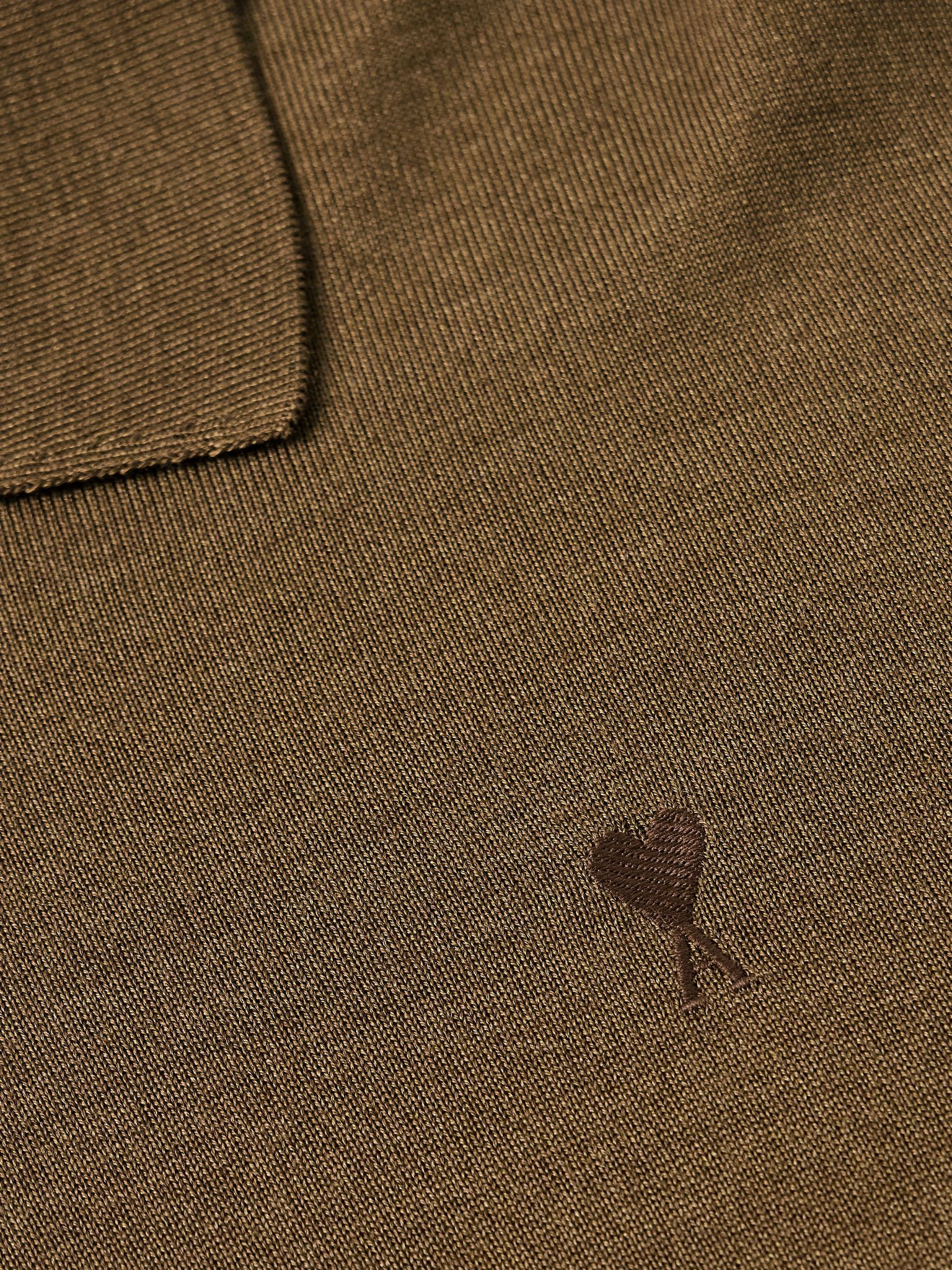 Logo-Embroidered Virgin Wool and Silk-Blend Polo Shirt Brown - 4