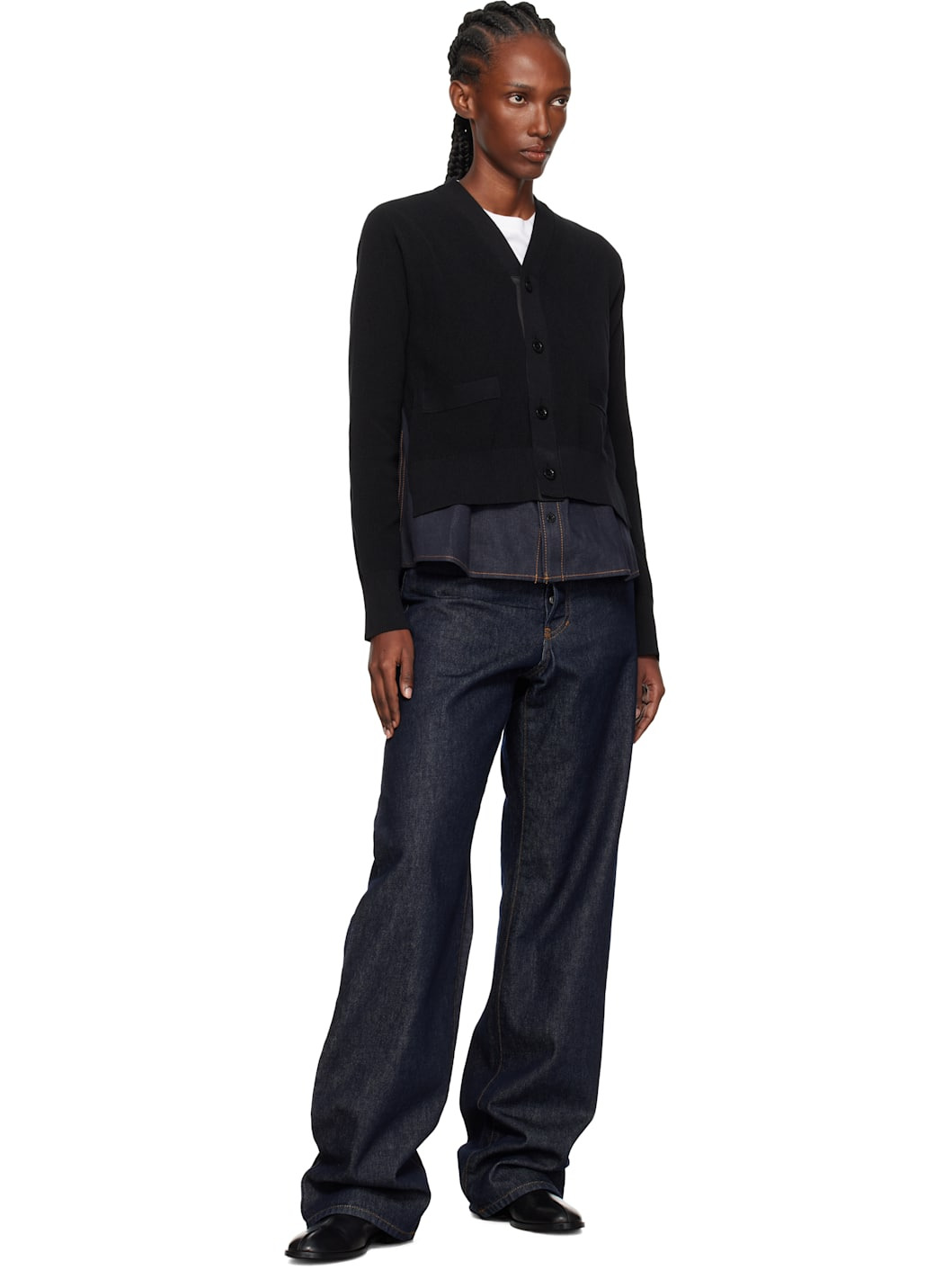 Black & Navy Denim x Knit Cardigan - 4
