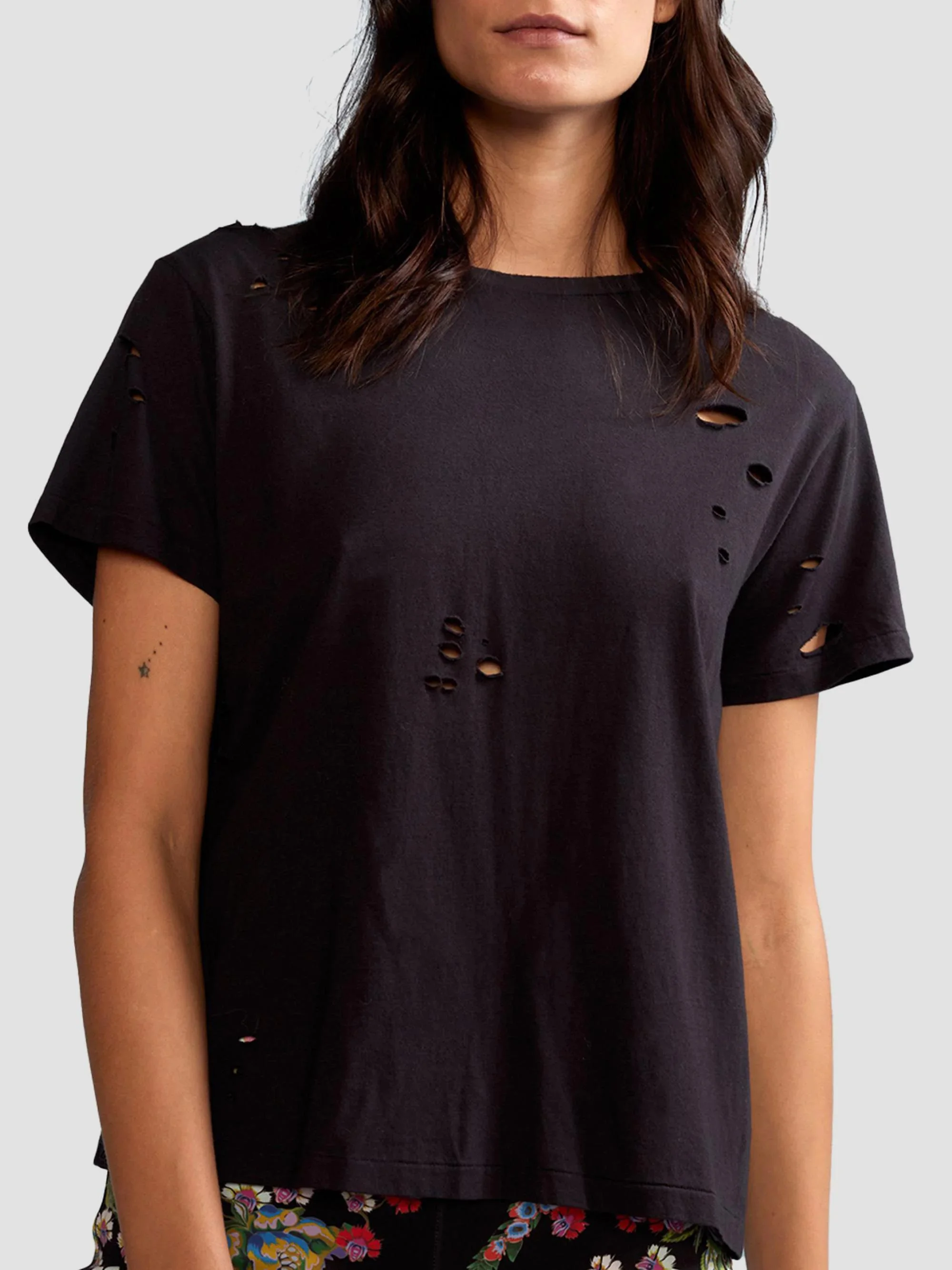 Women's Distressed Cotton T-Shirt - Black - 1