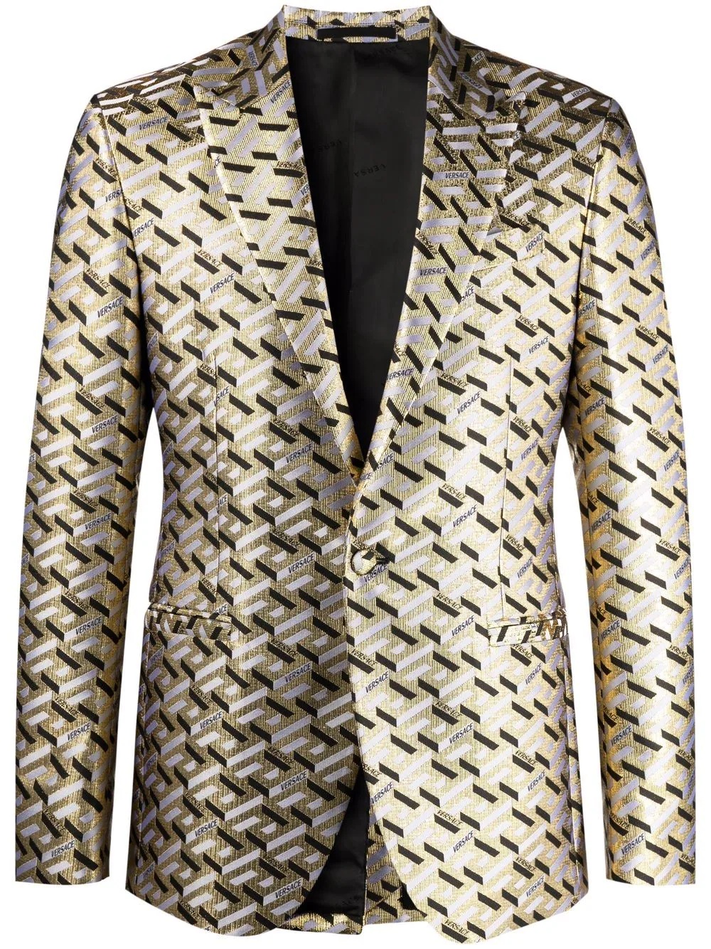 Greca-pattern single-breasted blazer - 1