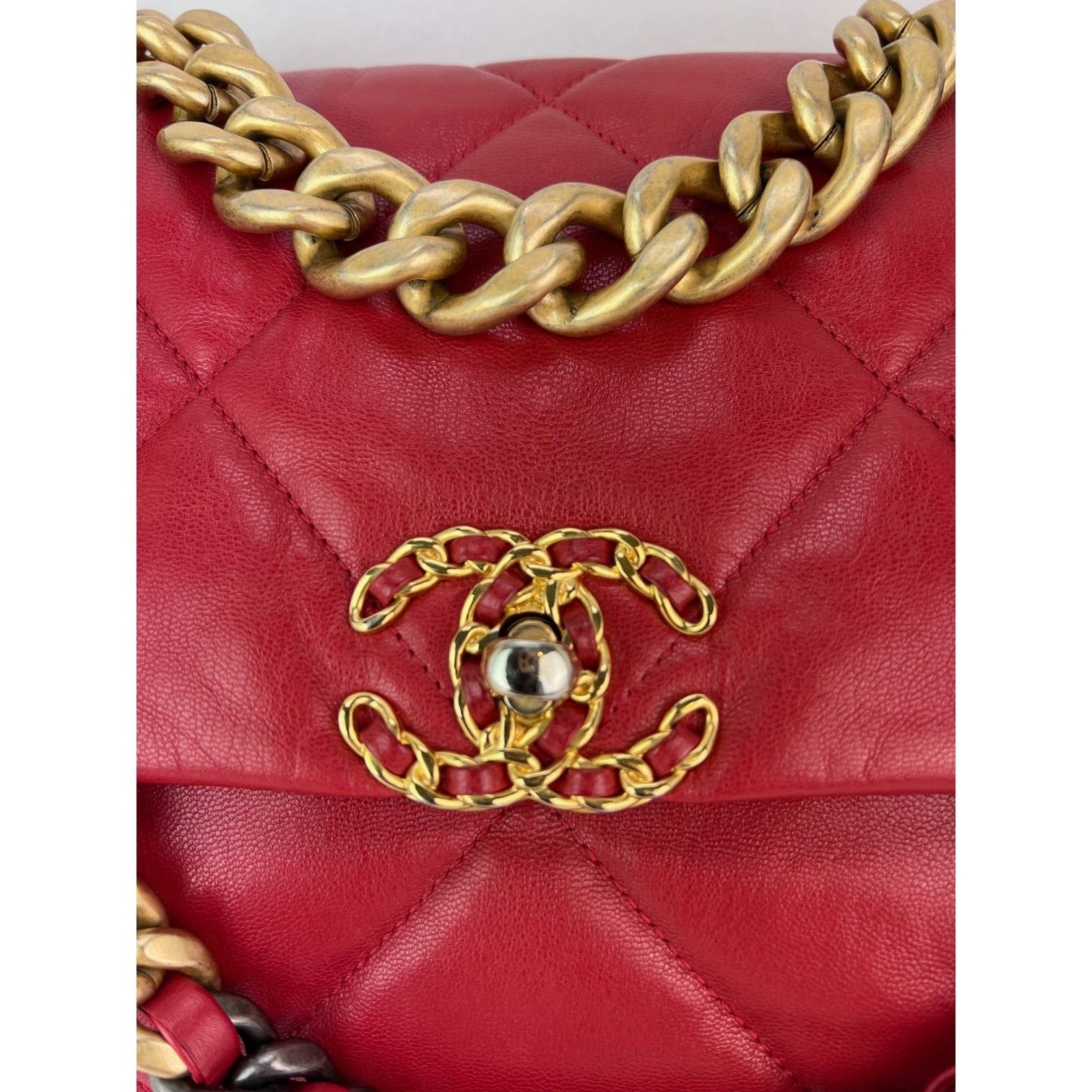 Chanel 19 Large Quilted Goatskin Silver and Gold Red Flap Bag - 6