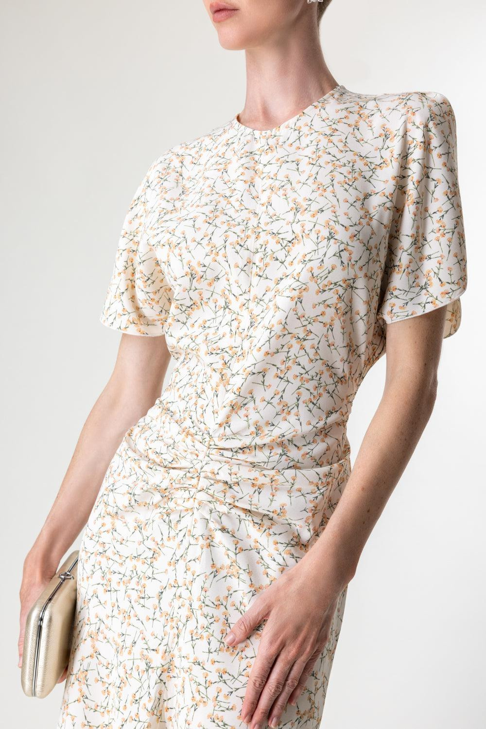 Gathered Waist Midi Dress - Floral Ovation Peach - 3