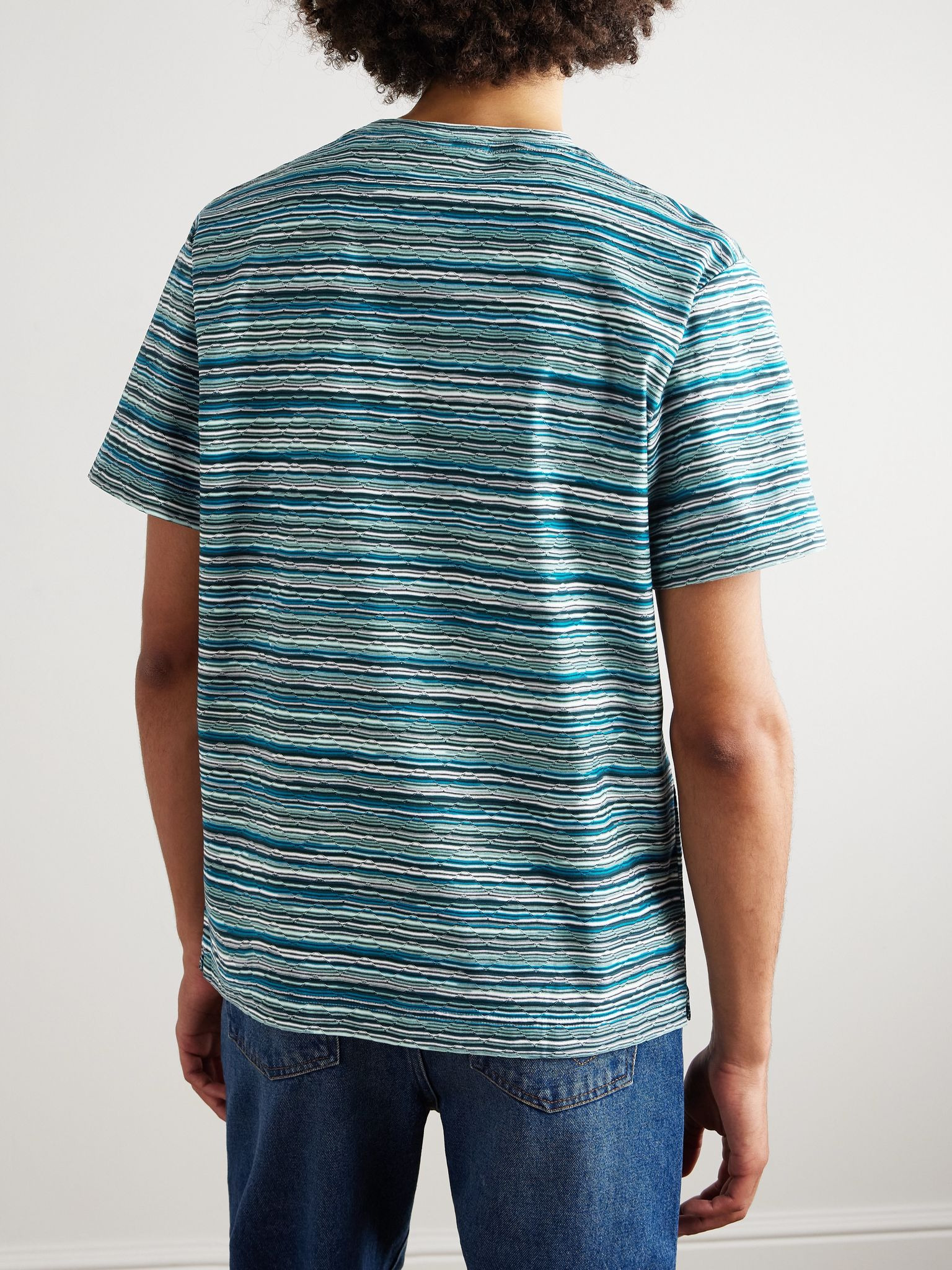 Space-Dyed Cotton-Jersey Jacquard T-Shirt Blue - 4