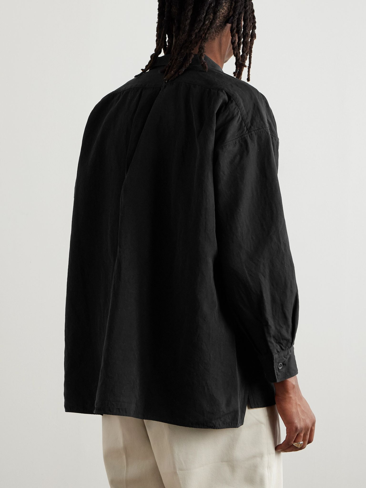 Cotton and Linen-Blend Twill Half-Placket Jacket Black - 3