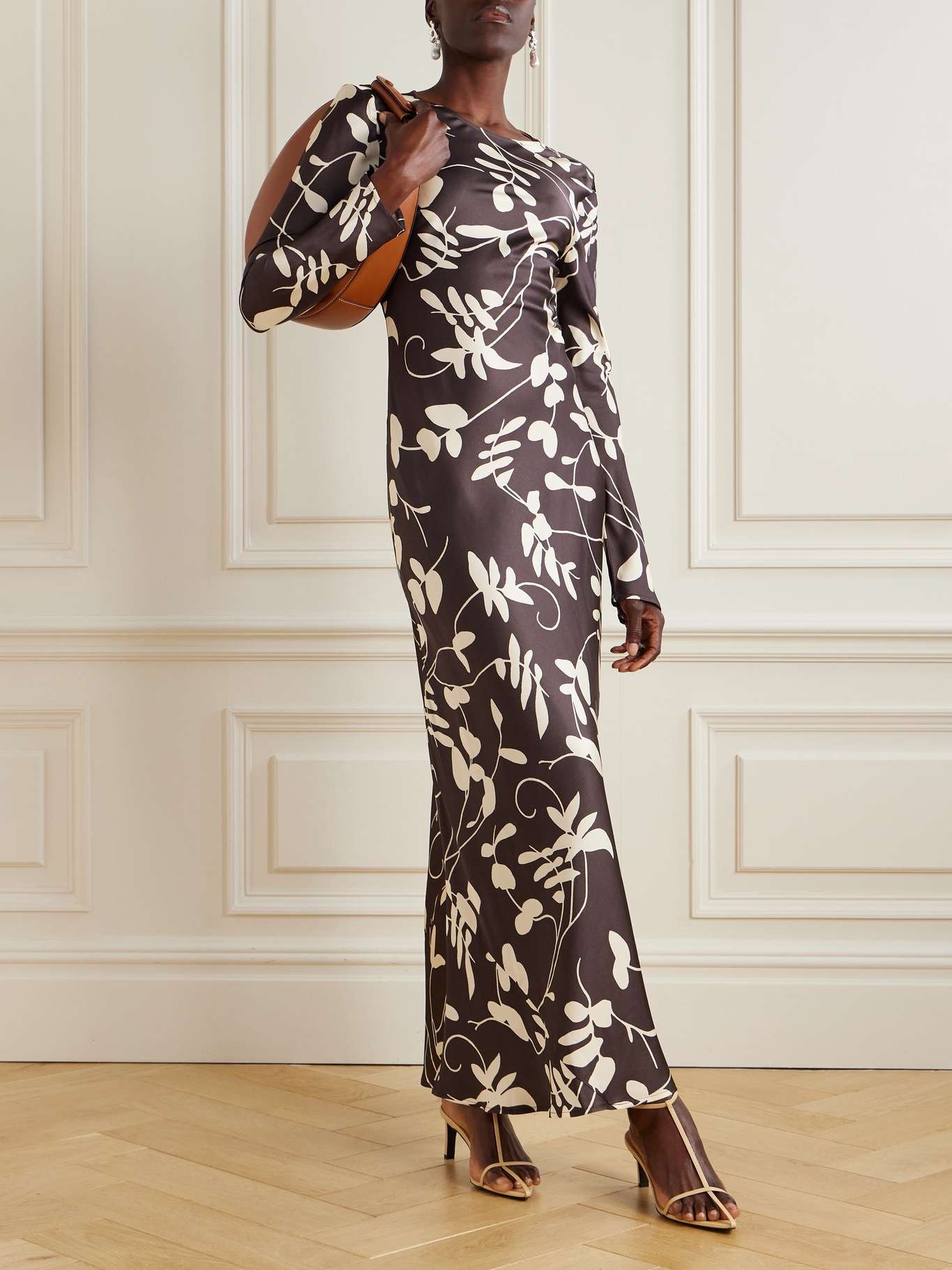 Faroe open-back printed satin maxi dress Chocolate - 2