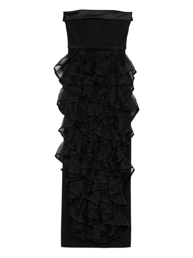 ruffled strapless maxi dress 1
