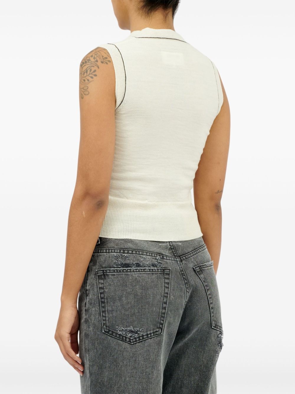 stitch-detail wool-knit vest top - 6