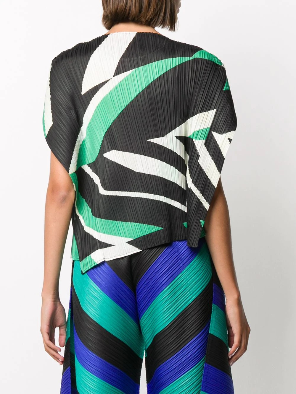 pleated geometric print top - 4