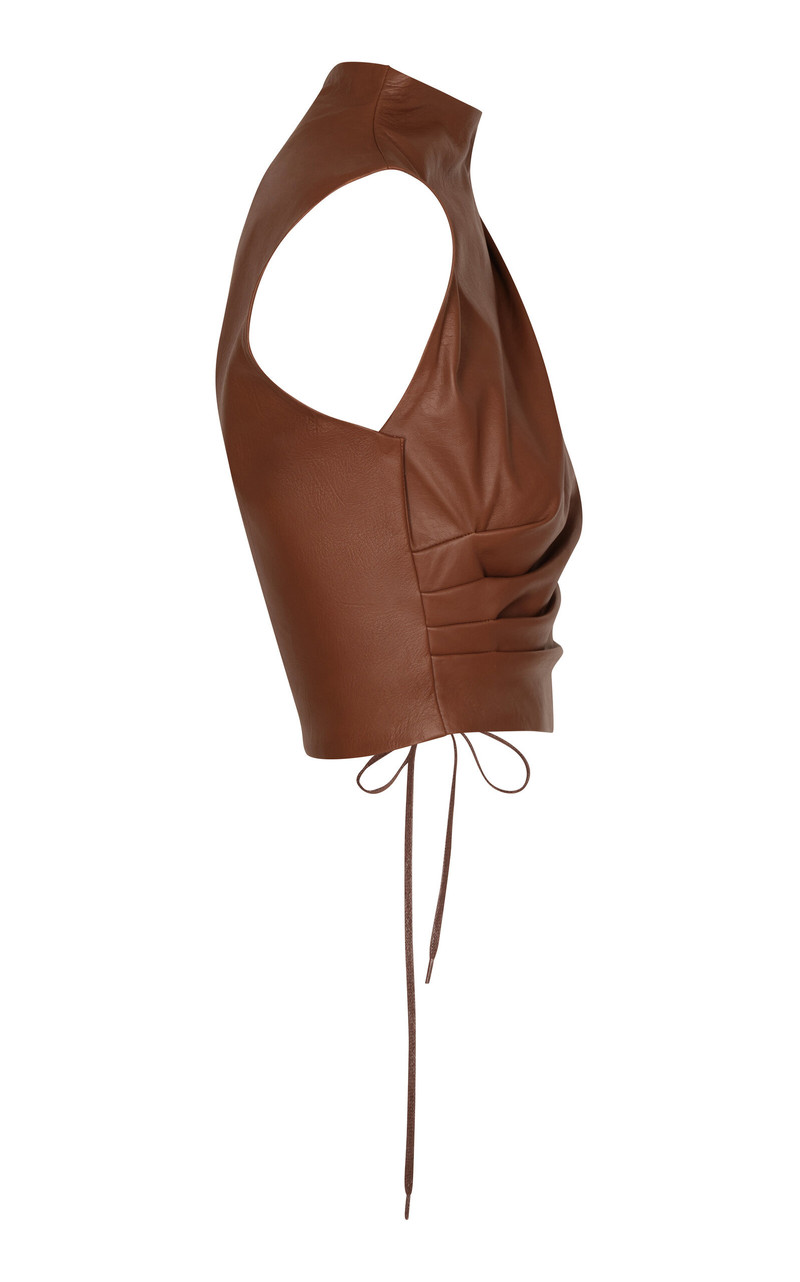 Recuerdame Gathered Leather Top brown 7